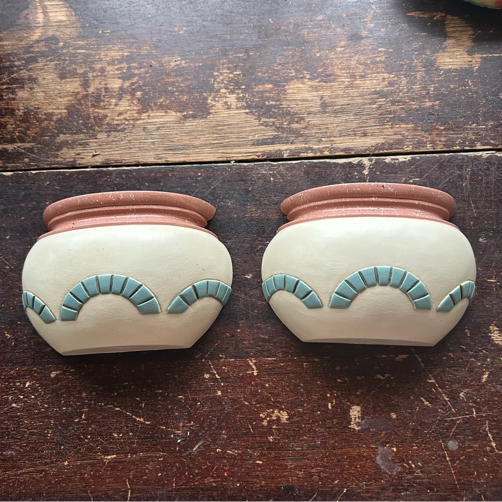 Vintage Burwood Pair of Decorative  Southwestern Decor Wall Pockets